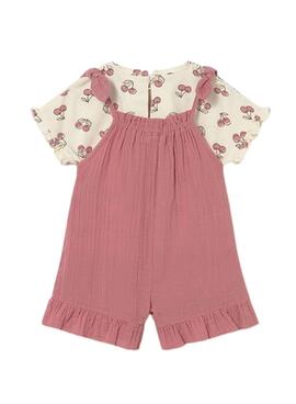Ensemble Mayoral salopette et t-shirt rose pour bébé.