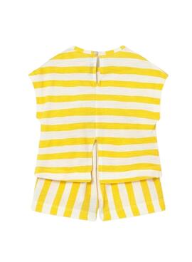 Ensemble Mayoral jaune et blanc à rayures pour bébé.