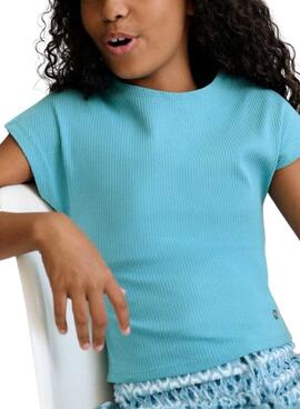 T-shirt côtelée bleue Mayoral pour fille