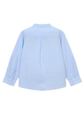 Chemise Mayoral en lin bleu à col Mao pour garçon