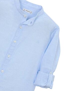 Chemise Mayoral en lin bleu à col Mao pour garçon