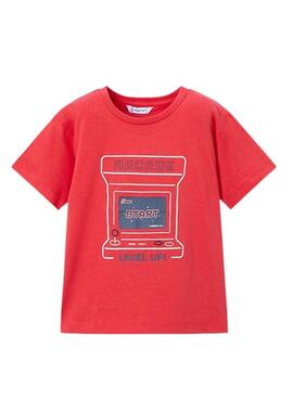 Ensemble de deux T-shirts Mayoral jeu vidéo rouge et bleu marine pour garçon.