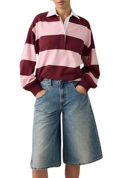 Polo Levis Reenie à rayures roses et grenat pour femme