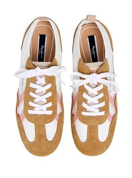 Sneakers Pepe Jeans Noa Sporty blanc et moutarde pour femme