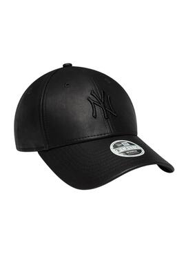 Casquette New Era New York Yankees 9FORTY en cuir noir pour femme