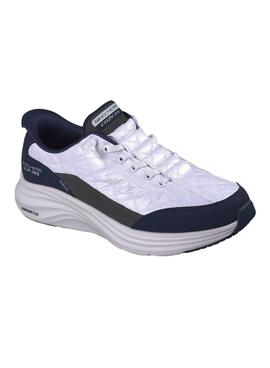 Chaussures Skechers Contour Foam blanches et bleu marine pour hommes