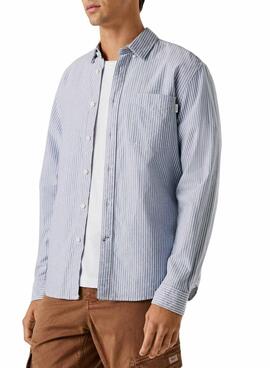 Chemise à rayures Pepe Jeans Prescot bleue et blanche pour homme