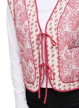 Veste Vila Delphine boho corail et blanc pour femme.