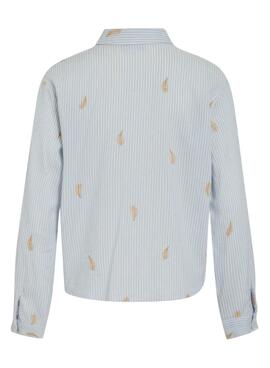 Chemise Vila Matinda à rayures et broderies bleues pour femme