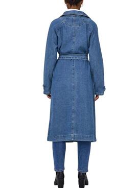 Trench-coat denim Only Malou bleu pour femme.