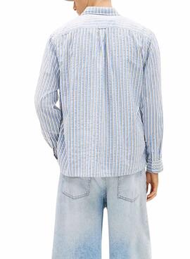 Chemise Tommy Jeans à rayures seersucker bleues pour homme