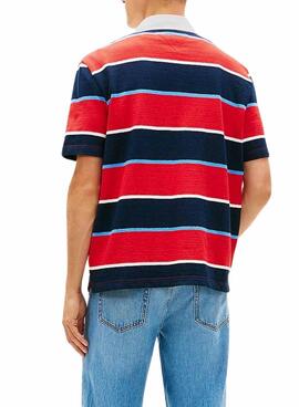 Polo Tommy Jeans Stripes Rugby à rayures rouges pour homme.