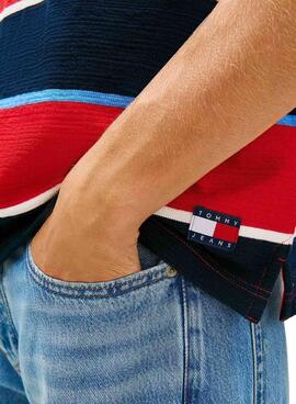 Polo Tommy Jeans Stripes Rugby à rayures rouges pour homme.