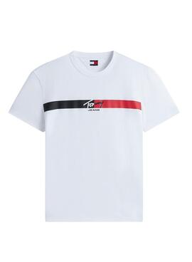 Maillot blanc à rayures Signature Tommy Jeans pour homme