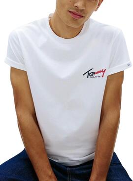T-shirt Tommy Jeans Sign Chest Slim blanc pour homme