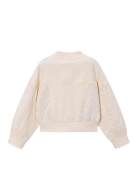 Sweat à capuche Mayoral beige avec fermeture éclair pour fille