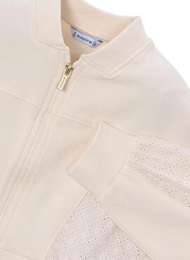 Sweat à capuche Mayoral beige avec fermeture éclair pour fille