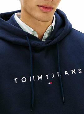 Sweat à capuche Tommy Jeans Linear Logo marine pour homme