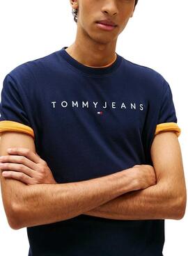 T-shirt Tommy Jeans Linear Logo marine régulière pour homme
