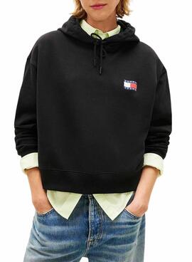 Sweat à capuche Tommy Jeans Wavy Flag noir pour femme