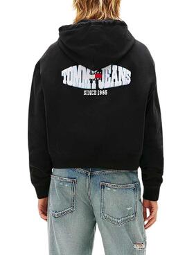 Sweat à capuche Tommy Jeans Wavy Flag noir pour femme