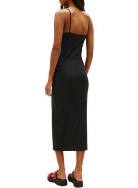 Robe Tommy Jeans Silver Script noire midi pour femme