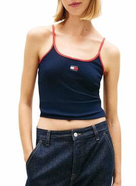 Haut Tommy Jeans Slim Badge marine pour femme