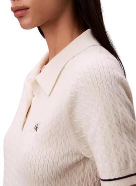 Robe Calvin Klein Jeans Microcable blanc pour femme