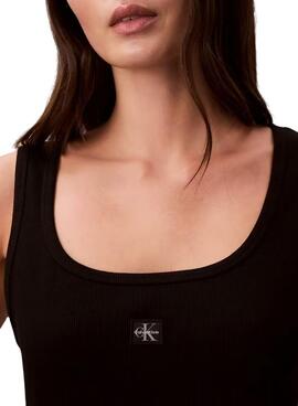 Robe Calvin Klein Jeans Baby Rib square noir pour femme