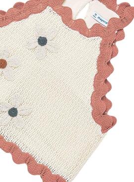 Top de maire en tricot avec des fleurs blanc et corail pour fille.