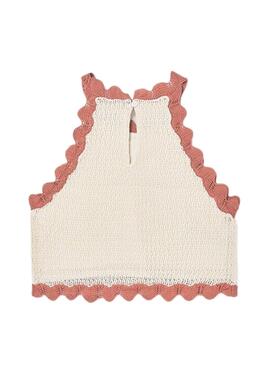 Top de maire en tricot avec des fleurs blanc et corail pour fille.