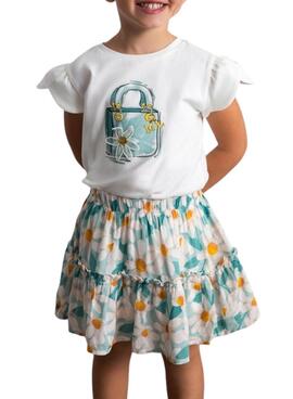 Jupe blanche Mayoral imprimée de grandes fleurs pour fille