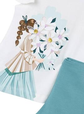 Ensemble Mayoral menthe avec des fleurs en relief pour fille