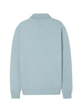 Sweatshirt Silbon demi-zip bleue pour homme