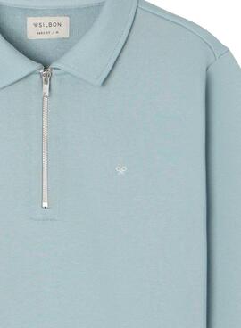 Sweatshirt Silbon demi-zip bleue pour homme