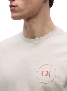T-shirt Calvin Klein Jeans logo circulaire beige pour homme