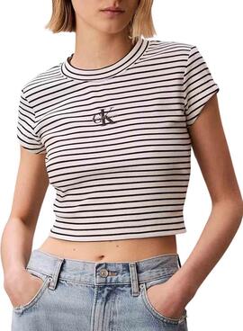 T-shirt Calvin Klein Jeans rayé noir et blanc pour femme