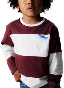 T-shirt Name It à rayures marron et blanc avec skateboard pour garçon