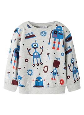 Sweat à capuche Name It robots gris clair pour garçon