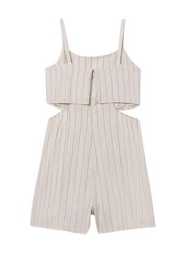Salopette à rayures beiges pour fille