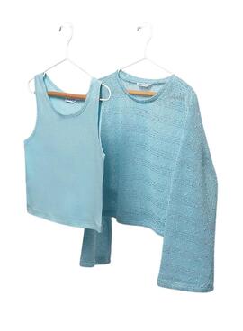 Maillot Mayoral tricot fin bleu ciel pour fille