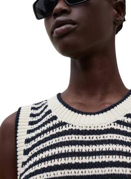 Maillot Ecoalf Tulip beige à rayures pour femme.