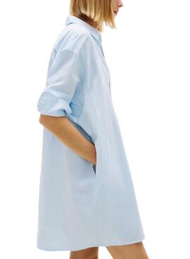 Robe chemise Tommy Jeans oversize en lin bleu pour femme
