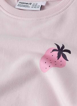Sweat à capuche Name It Bissine avec détail de fraise rose clair pour fille