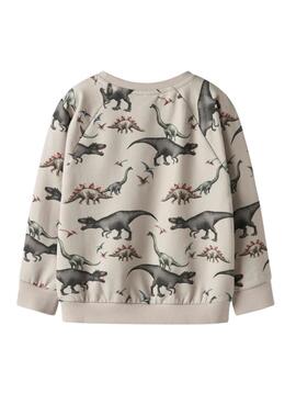 Sweat-shirt Name It Berit beige avec impression de dinosaures pour garçon.