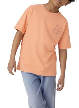 T-shirt Name It Byne oversize corail avec ours imprimé pour garçon