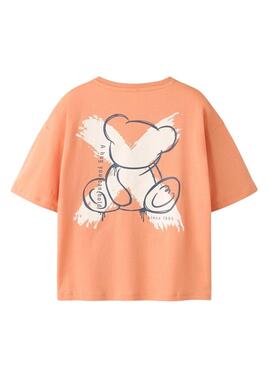 T-shirt Name It Byne oversize corail avec ours imprimé pour garçon