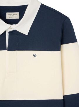 Sweat à col polo Silbon à rayures bleues et blanches pour homme