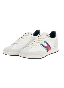 Chaussures Tommy Jeans Retro Runner Cleated blanches pour homme.