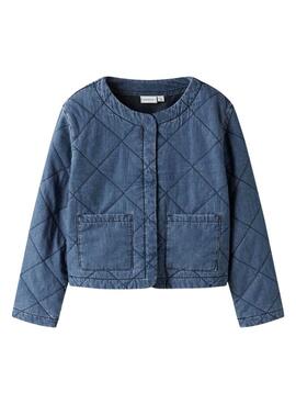 Veste Name It Juliette matelassée en denim bleu moyen pour fille.